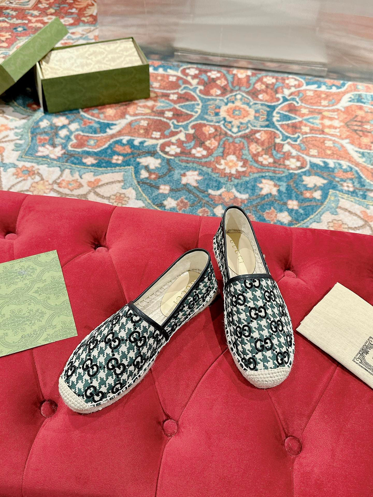 GG ESPADRILLE LOAFER BLACK AND BASIL CANVAS