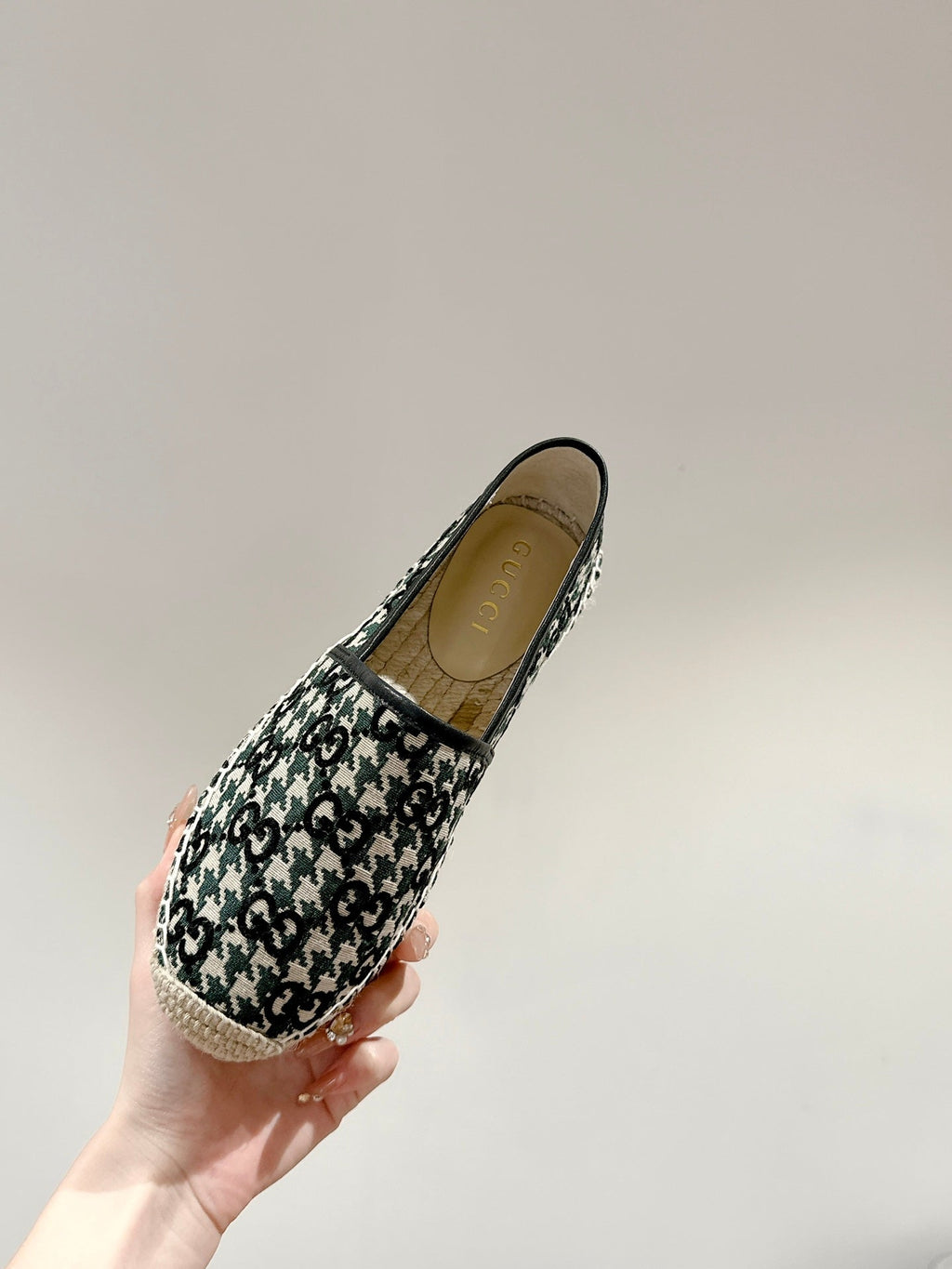 GG ESPADRILLE LOAFER BLACK AND BASIL CANVAS