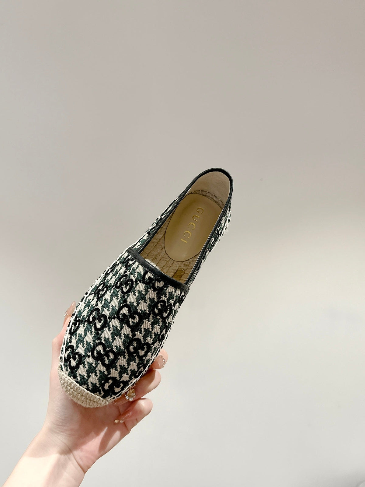 GG ESPADRILLE LOAFER BLACK AND BASIL CANVAS