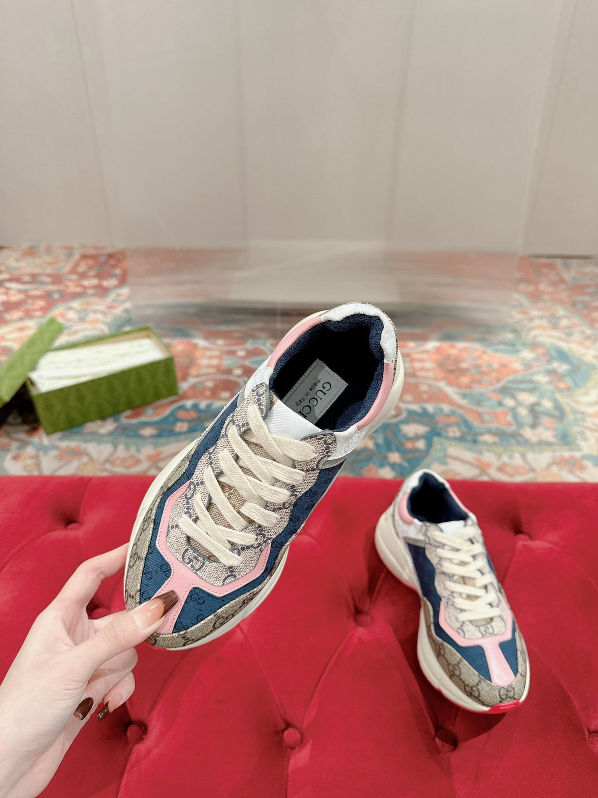 GG RHYTON TRAINER LIGHT BROWN AND PINK CALFSKIN