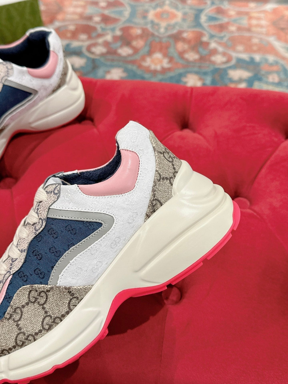 GG RHYTON TRAINER LIGHT BROWN AND PINK CALFSKIN