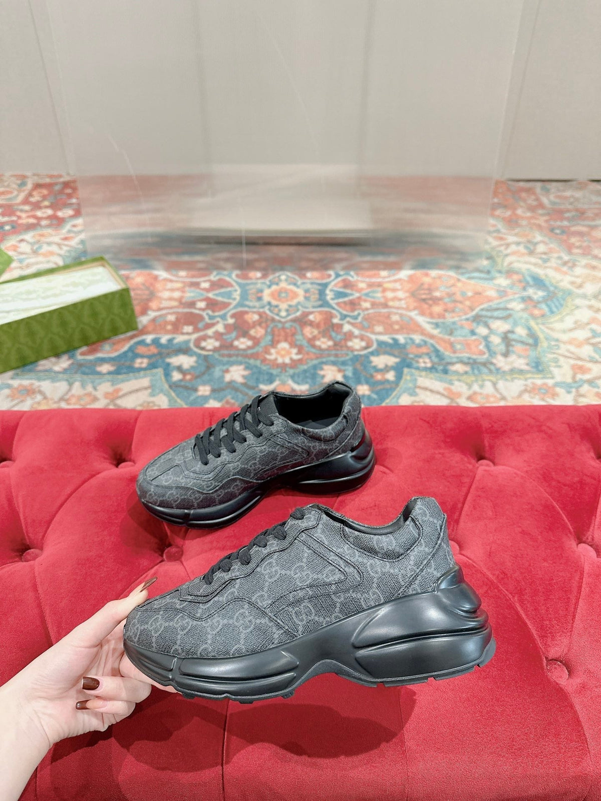 GG RHYTON TRAINER CHARCOAL CALFSKIN