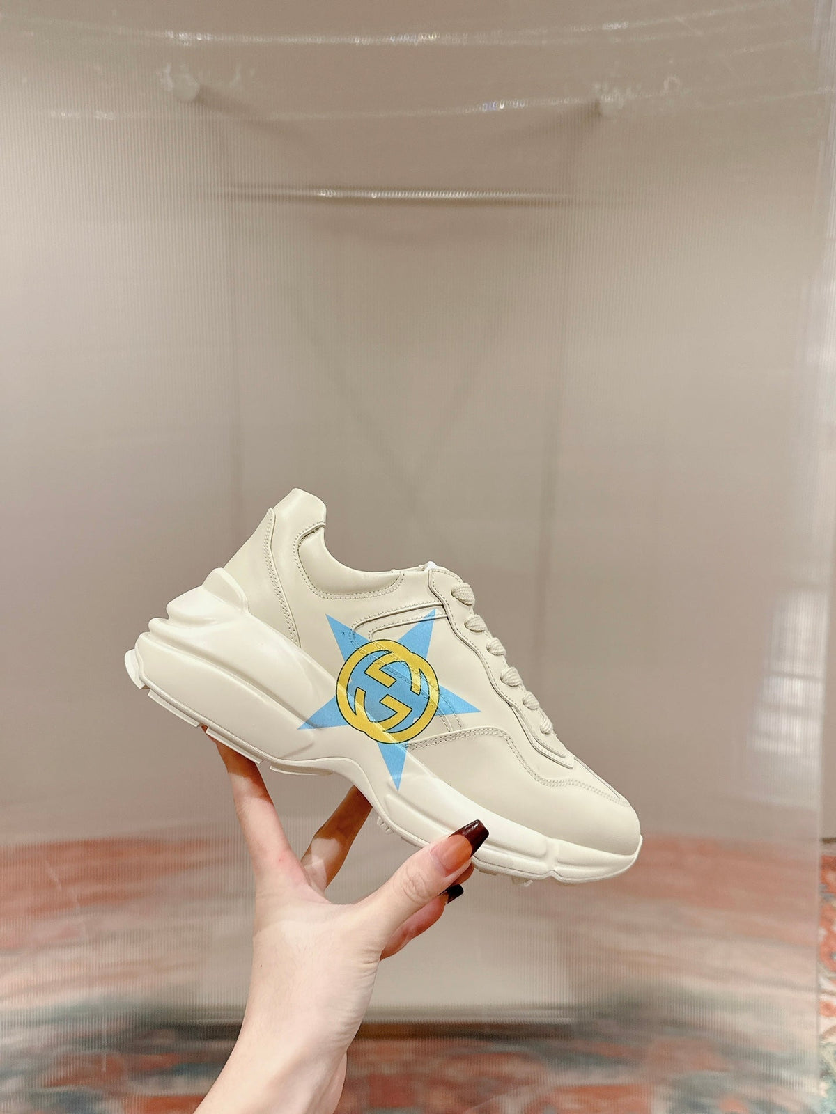 GG RHYTON LOGO TRAINER WHITE CALFSKIN