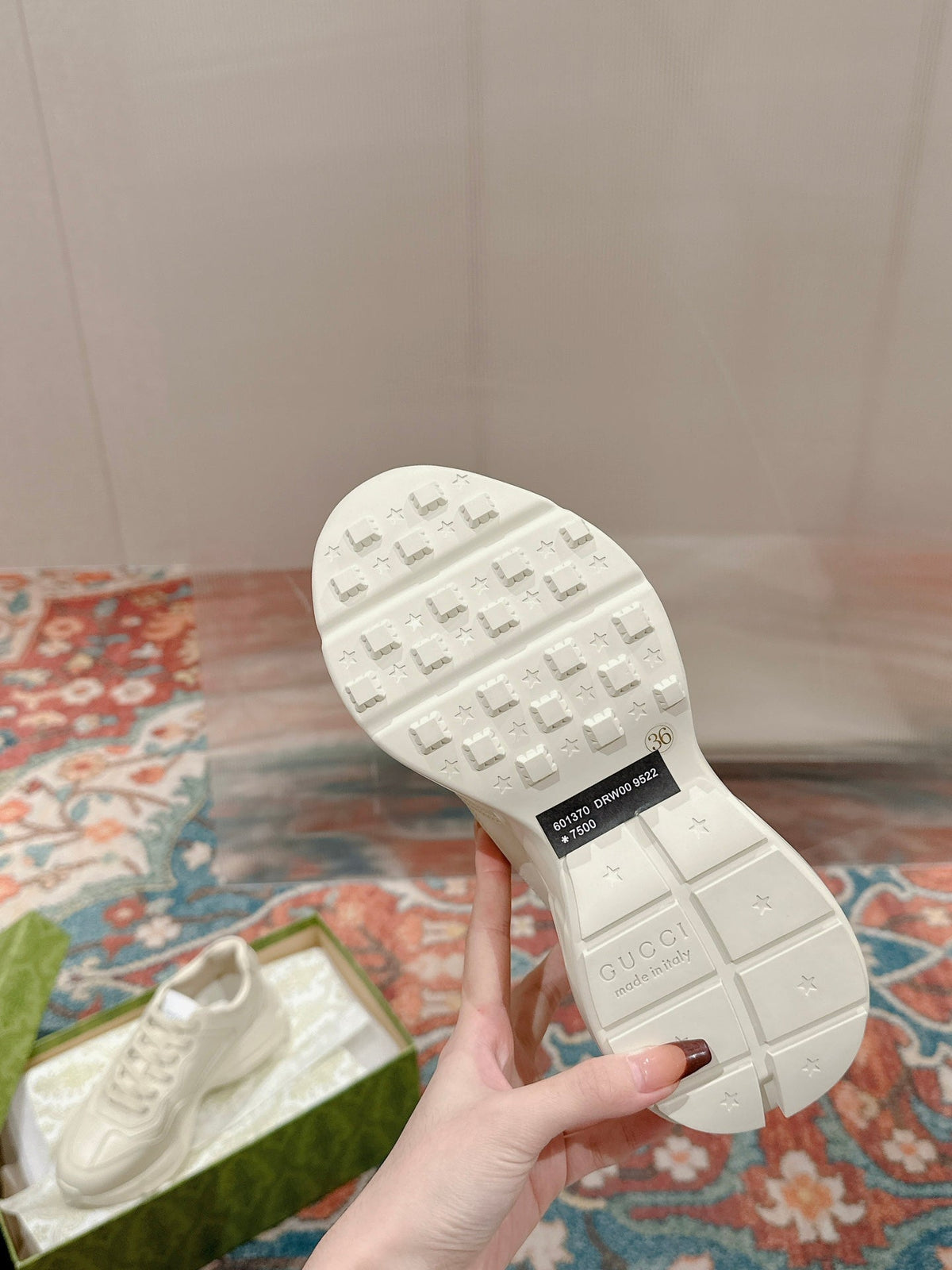 GG RHYTON LOGO TRAINER WHITE CALFSKIN