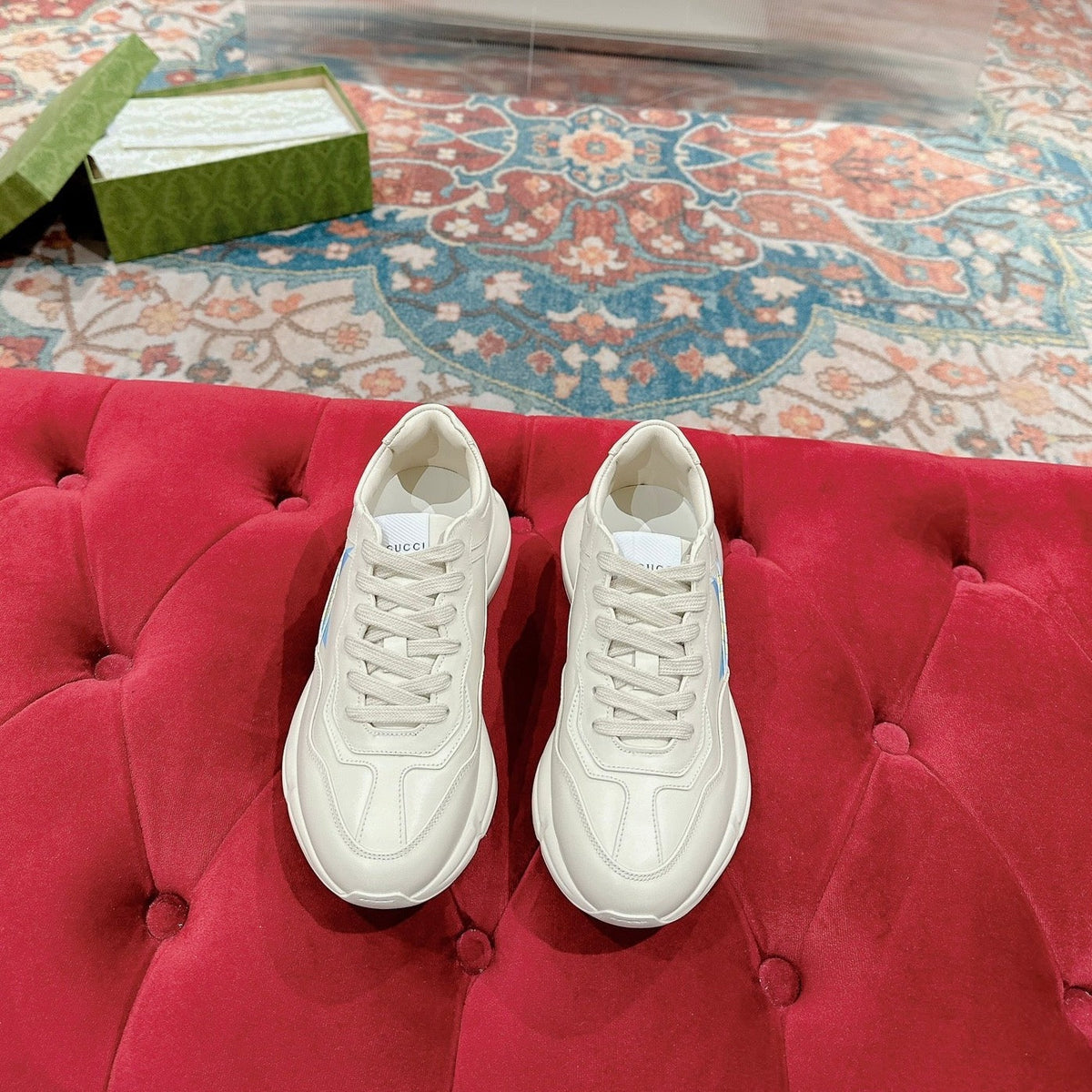 GG RHYTON LOGO TRAINER WHITE CALFSKIN
