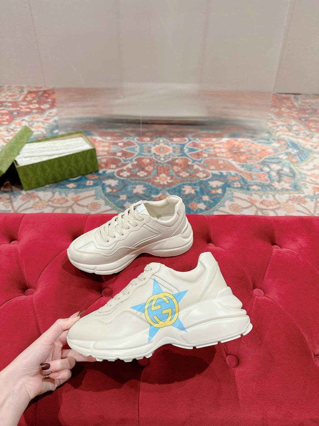 GG RHYTON LOGO TRAINER WHITE CALFSKIN