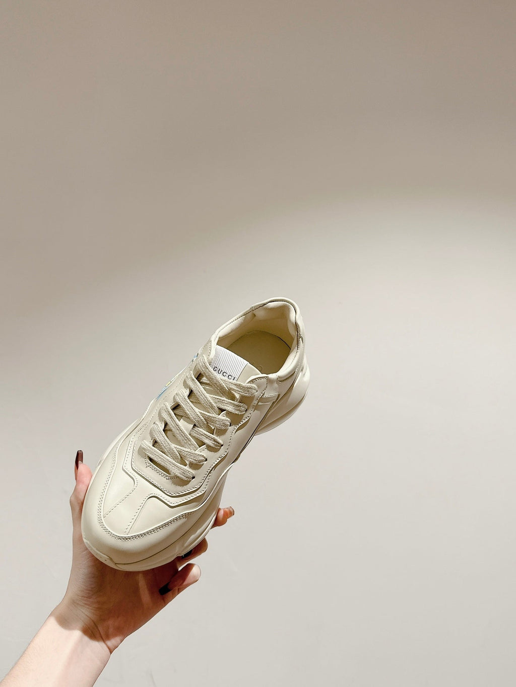 GG RHYTON LOGO TRAINER WHITE CALFSKIN