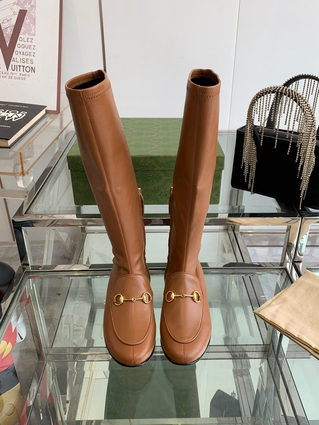 GG KNEE HIGH BOOTS WITH HORSEBIT IN CHOCOLATE BROWN CALFSKIN