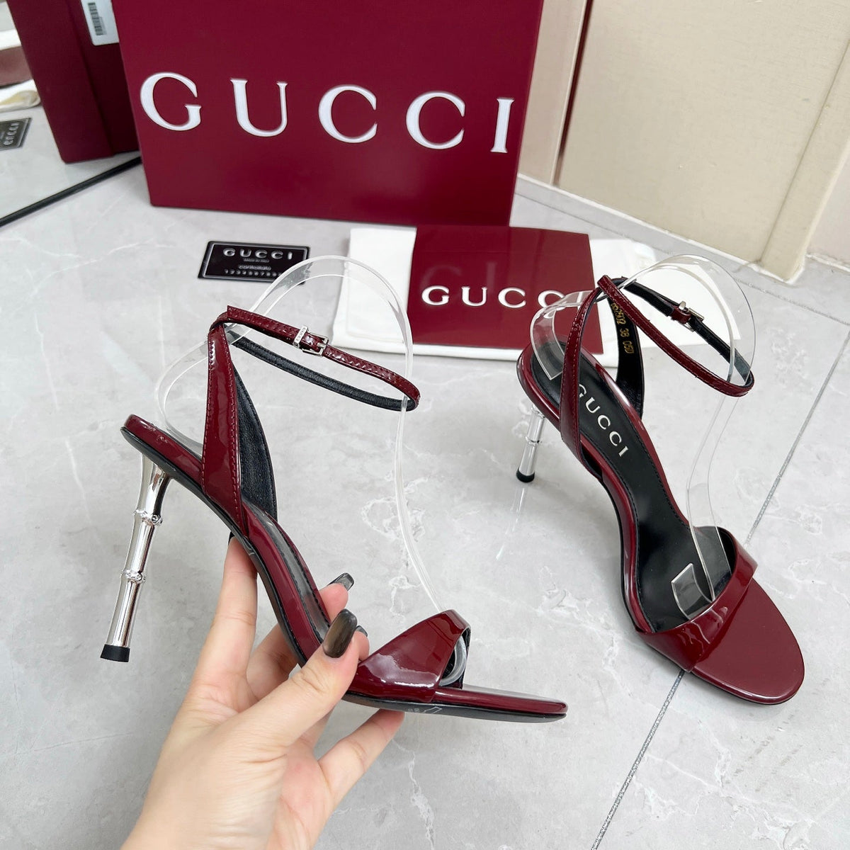 GC 25 Heeled 95mm Sandals Red Patent Leather 293859
