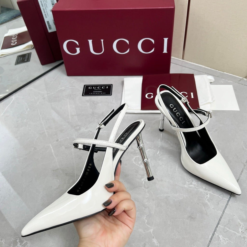 GC 25 Heeled 95mm Slingback Pump White Patent Leather 293867