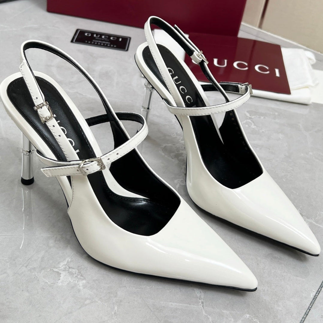 GC 25 Heeled 95mm Slingback Pump White Patent Leather 293867