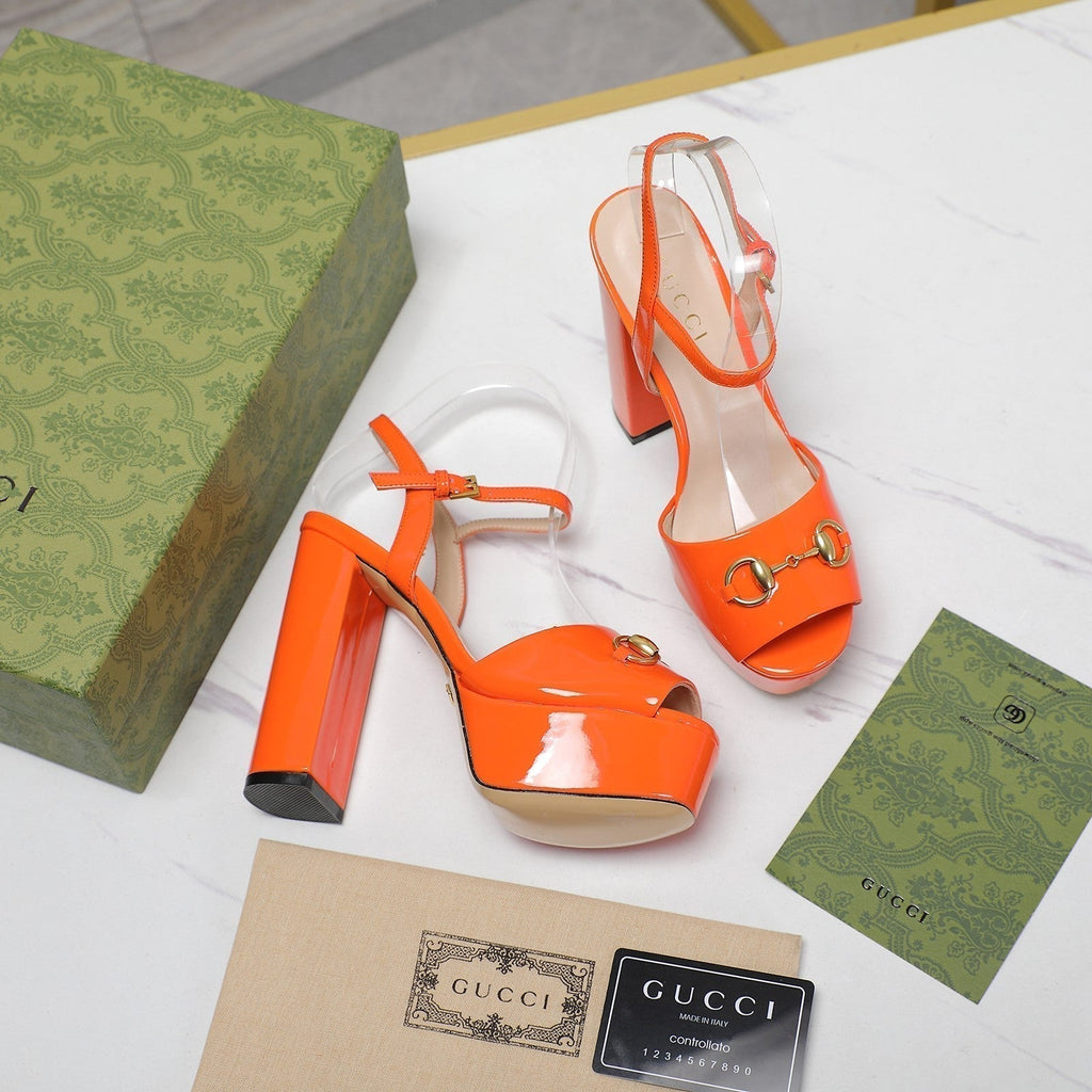 GG Sandales Cuir Noir Orange