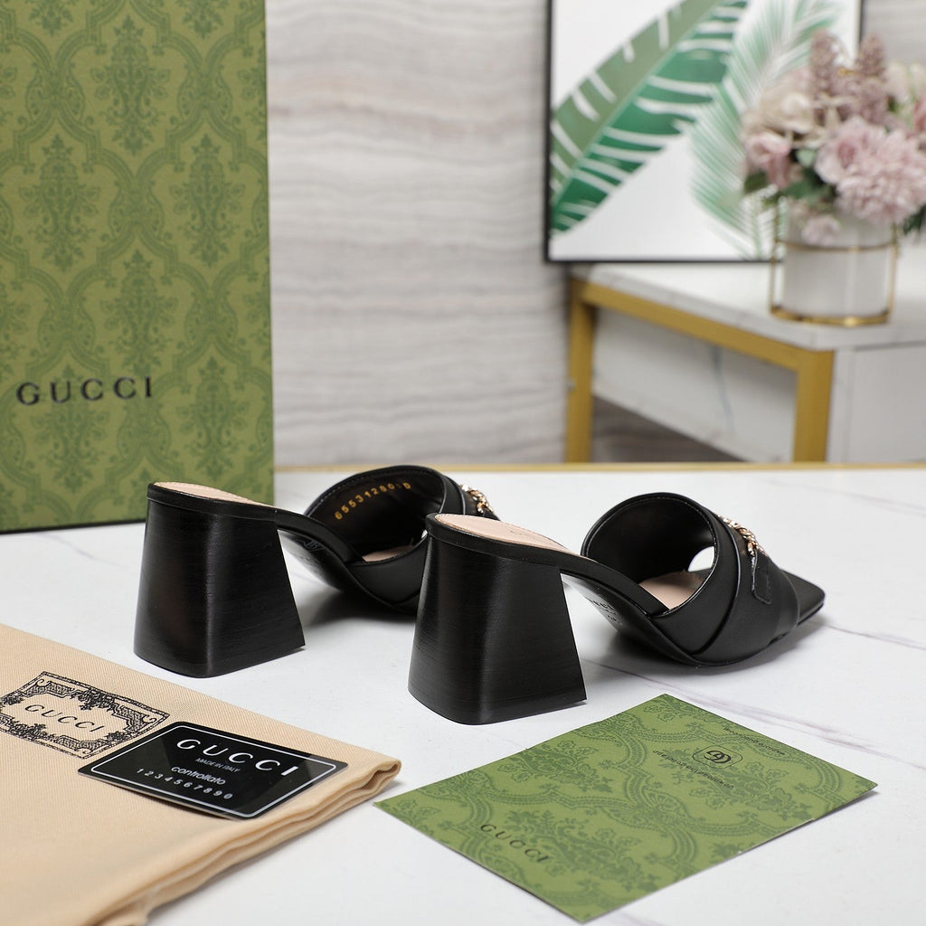 GG High Heels Half Slippers Black