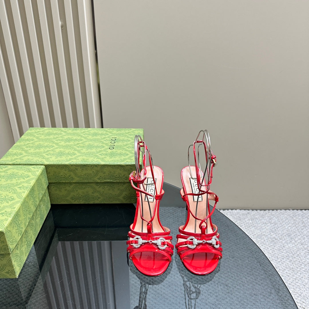 GG CRYSTAL HORSEBIT SANDAL CRIMSON LAMBSKIN