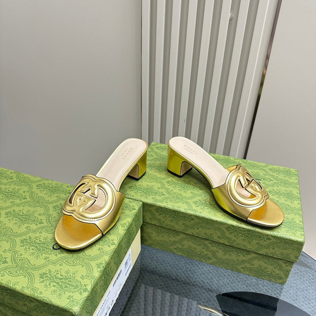 MID-HEEL 5 CM MULE IN GOLDEN CALFSKIN