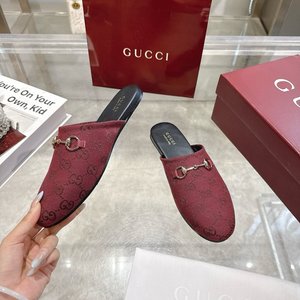 GG 26s Mule With Horsebit Burgundy Canvas 664805