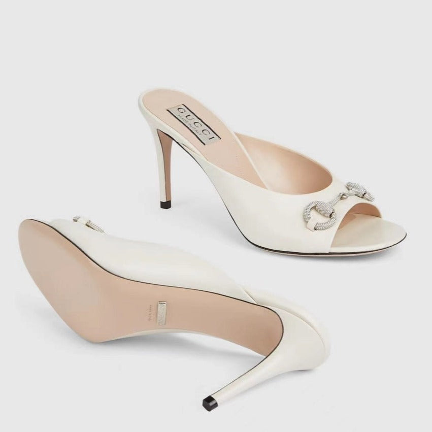 GG  Women's Horsebit mid-heel slide sandal in White