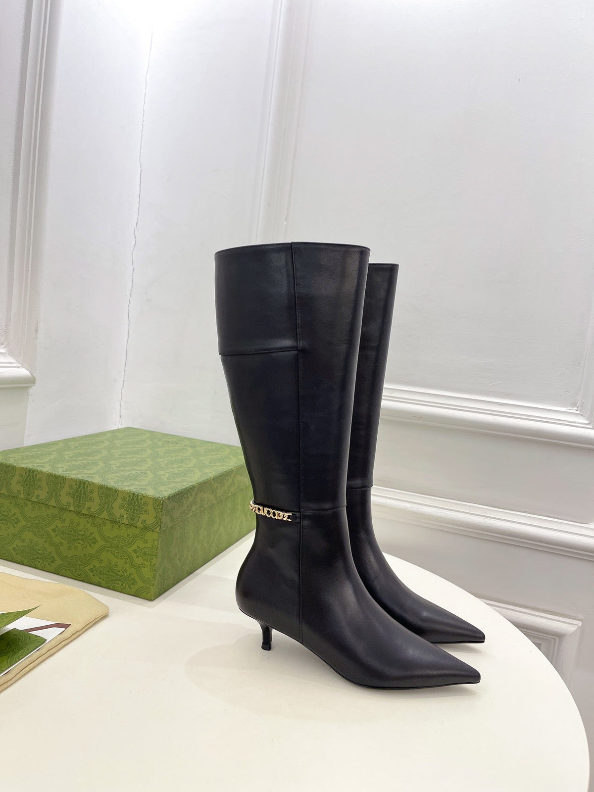 SIGNORIA KNEE BOOTS 4.5CM IN BLACK CALFSKIN