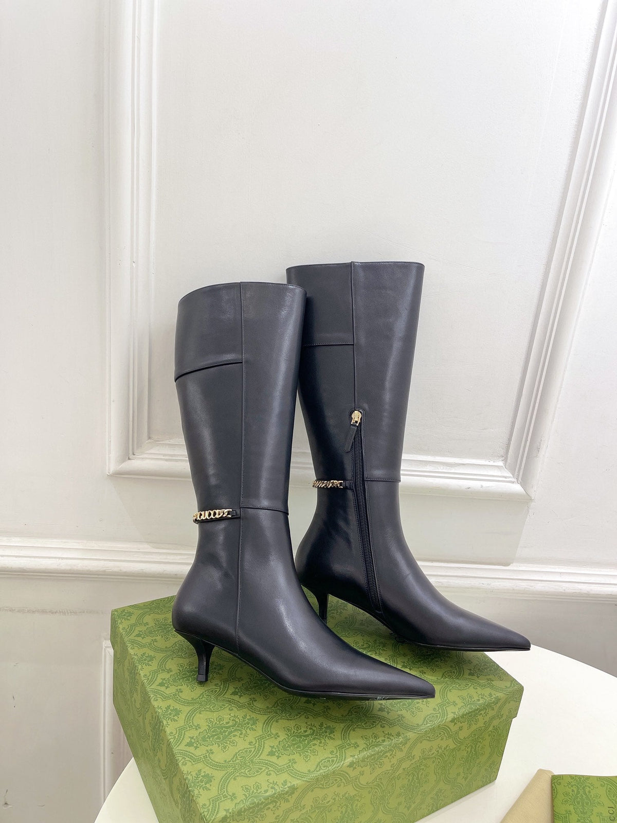 SIGNORIA KNEE BOOTS 4.5CM IN BLACK CALFSKIN