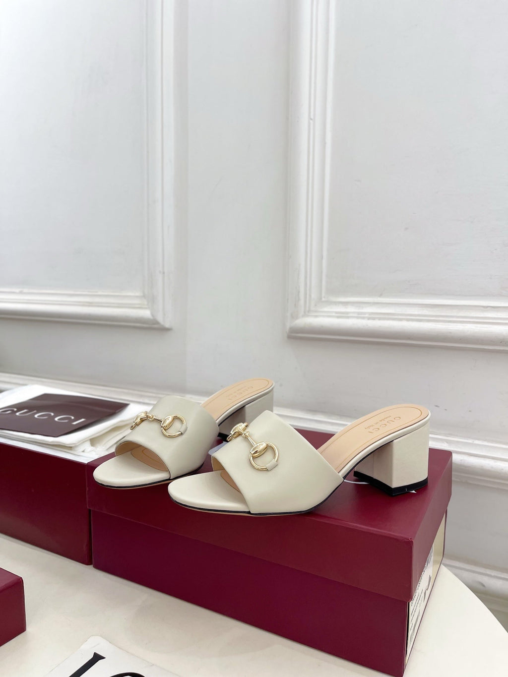 GG 26s Slide Sandal 5.5cm With Horsebit White Leather 640291