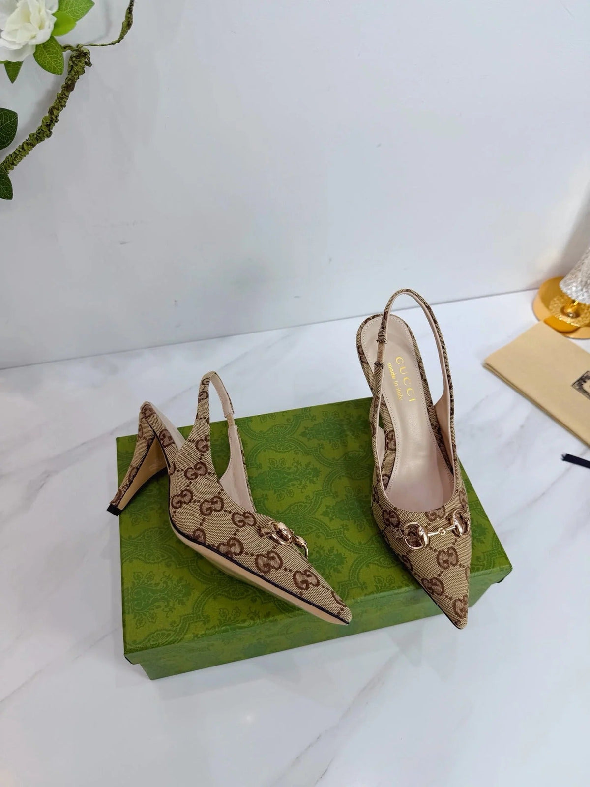 GG 26 Slingback Beige Brown Fabric 592422