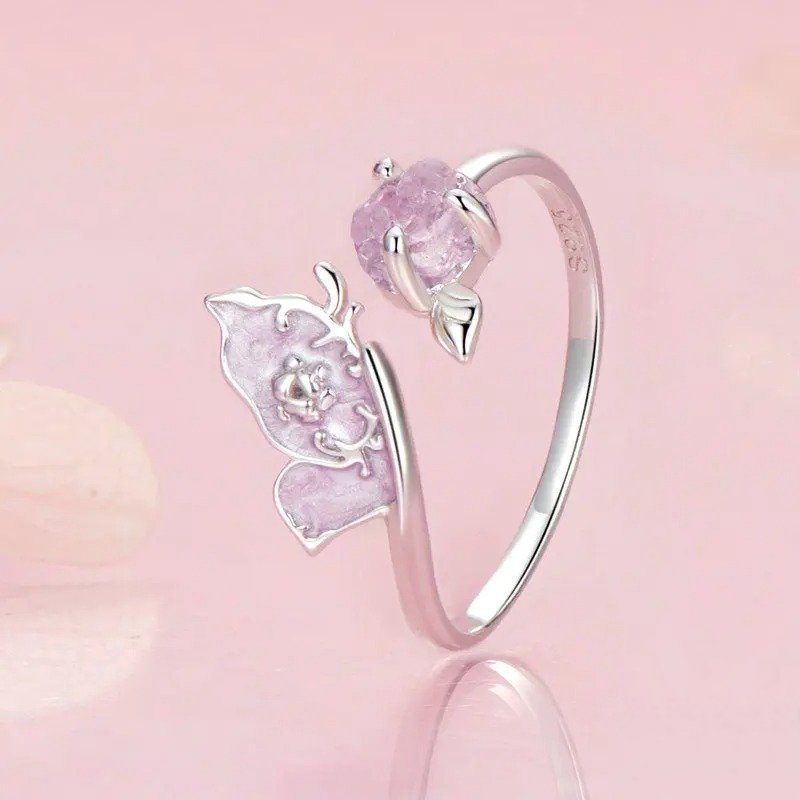 Purple Magenta Enamel Butterfly Opening Ring